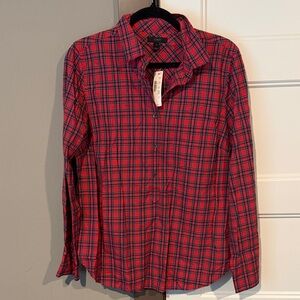J. Crew Red and Navy Plaid Button-Down Popover Shirt